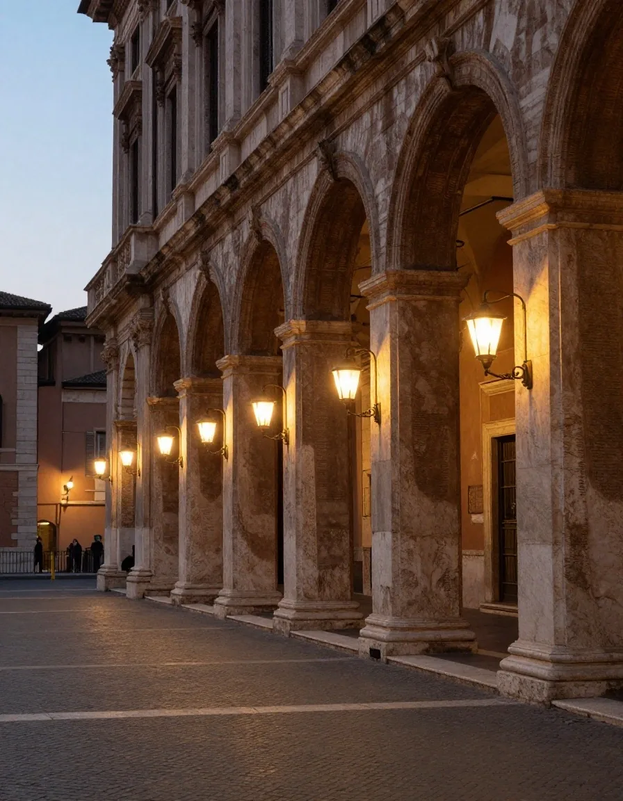 Dettaglio del portico con lampade calde