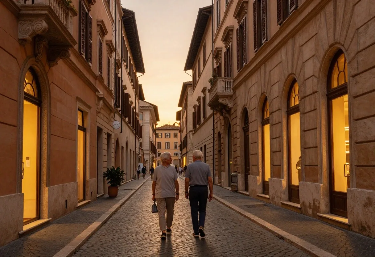 Via dei Condotti a Roma al tramonto