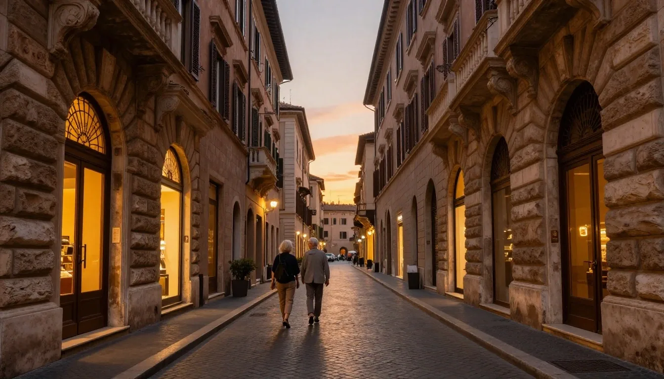 Via dei Condotti a Roma al tramonto